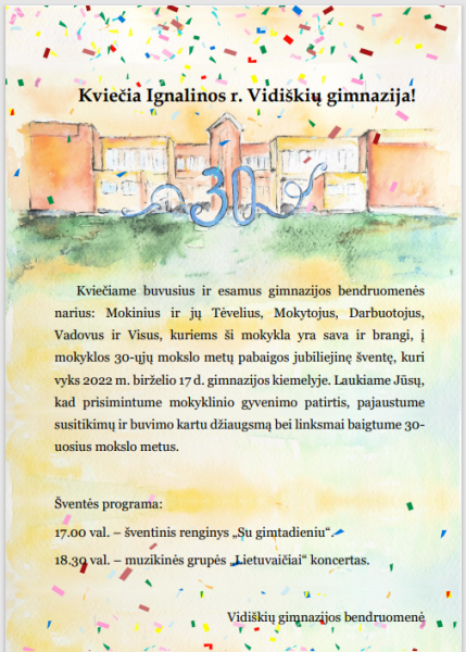 Kviečia Vidiškių gimnazija