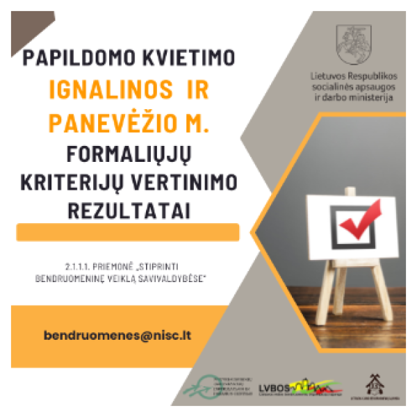 Papildomo kvietimo formaliųjų kriterijų vertinimo rezultatai