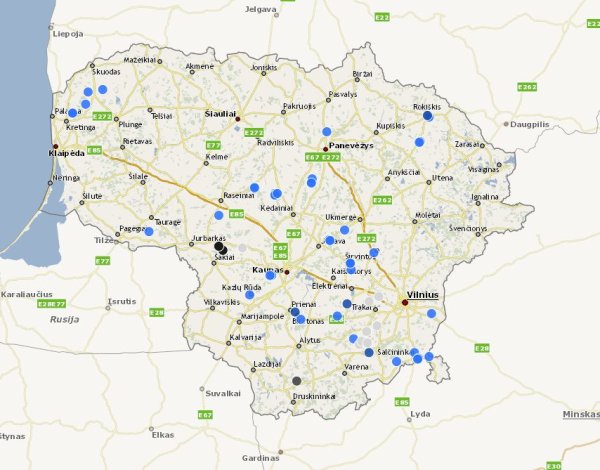 Žemėlapis pažeistiems medynams registruoti