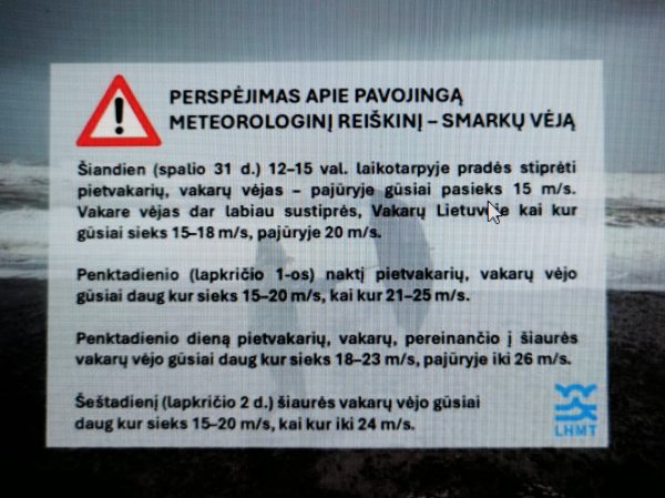 Perspėjimas dėl stipraus vėjo!