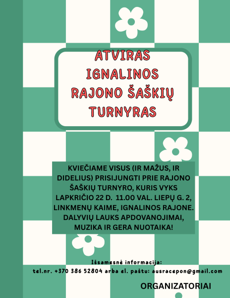 Kviečiame dalyvauti šaškių turnyre!