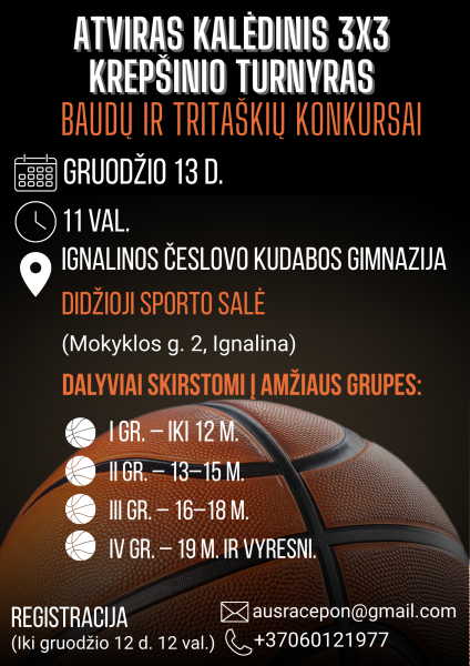 Kviečiame dalyvauti krepšinio 3x3 turnyre, baudų ir tritaškių konkurse!