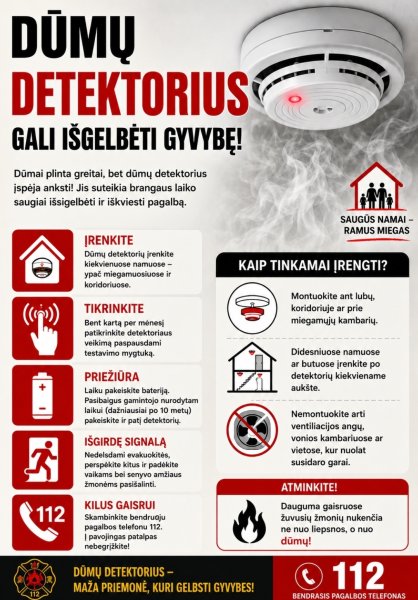 Dūmų detektorius gali išgelbėti gyvybę!