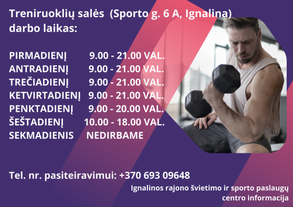 Keičiasi treniruoklių salės darbo laikas!